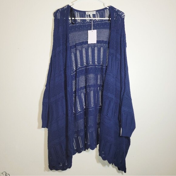 New Jessica Simpson Blue Boho Long Cardigan L XL - Picture 2 of 16